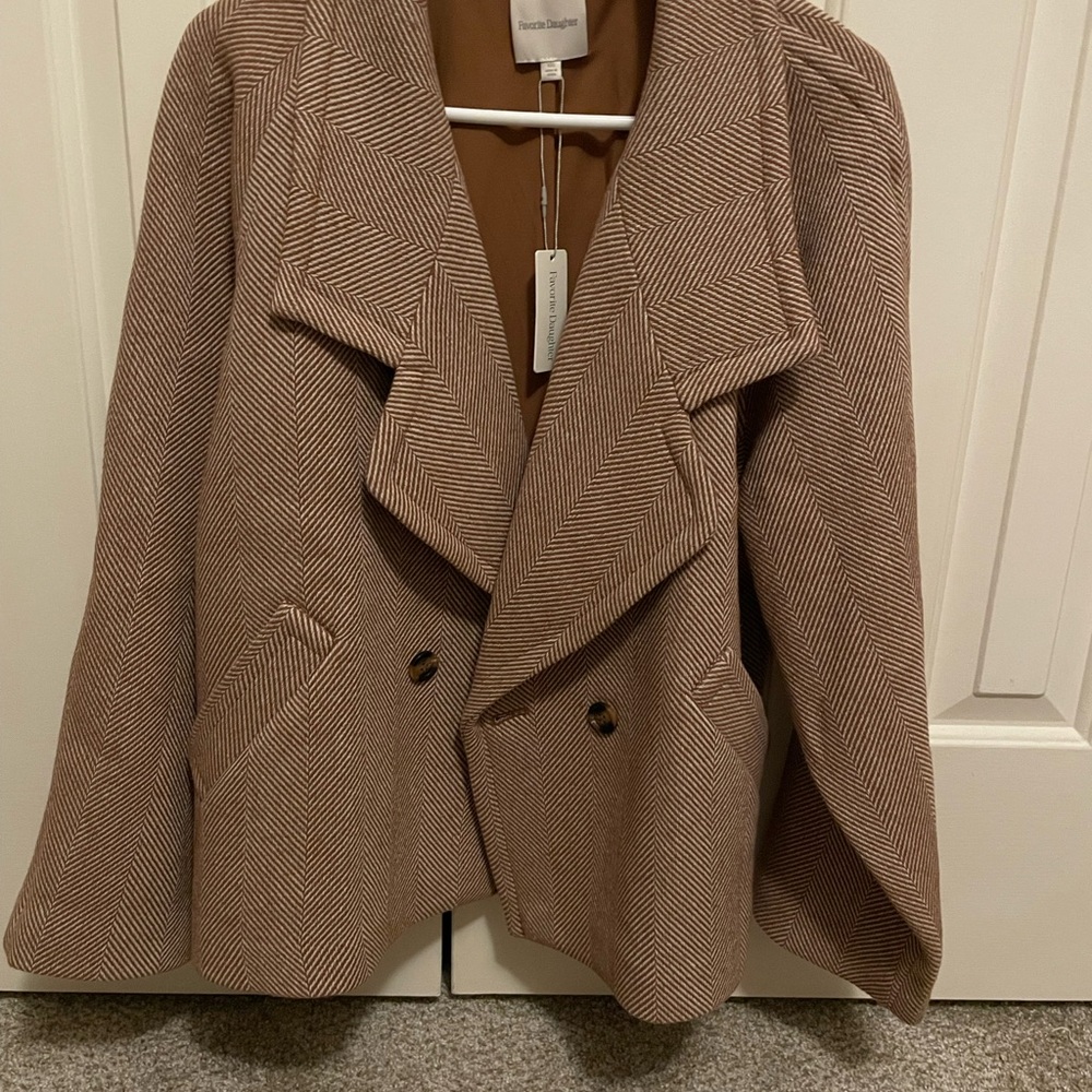 Favorite Daughter "The Cameron Coat" Cognac Herringbone XXS Oversized Fit